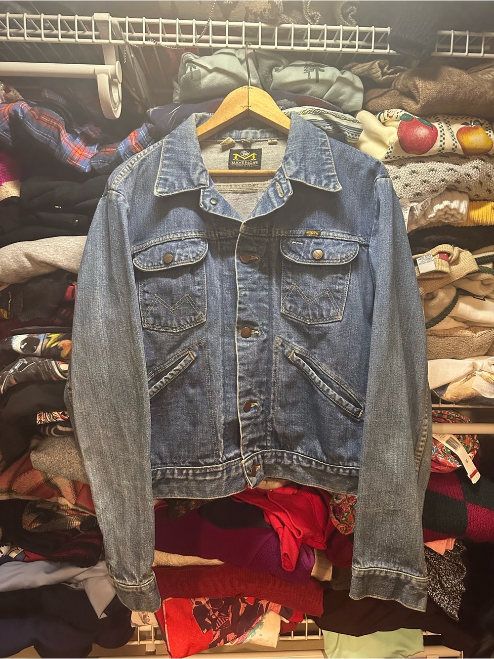 Vintage Maverick Blue Bell Denim Jean Button Trucker Jacket Sz 42 Made In USA